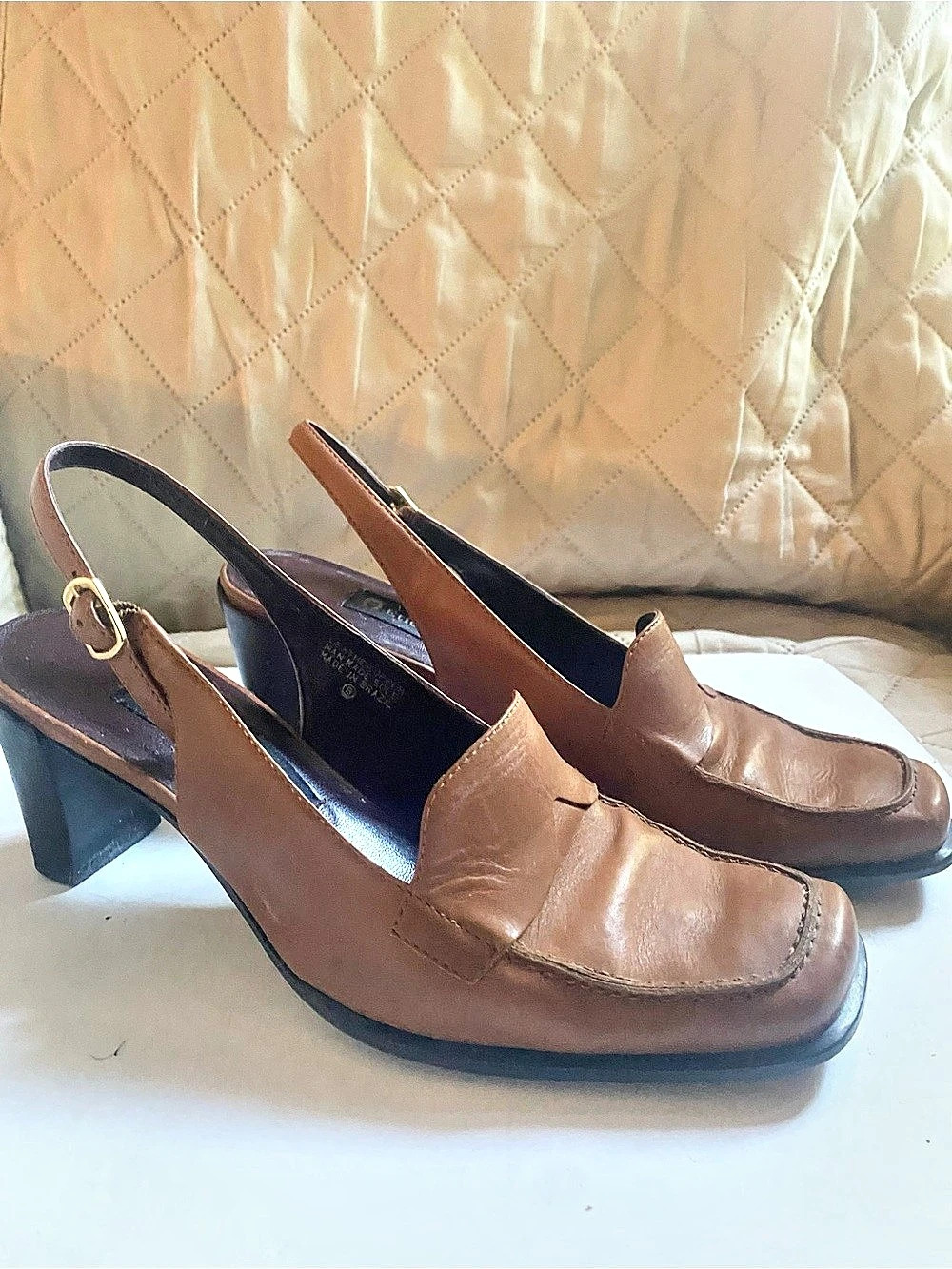 Etienne Aigner Ellie Leather Slingback Heels Brown US 6M